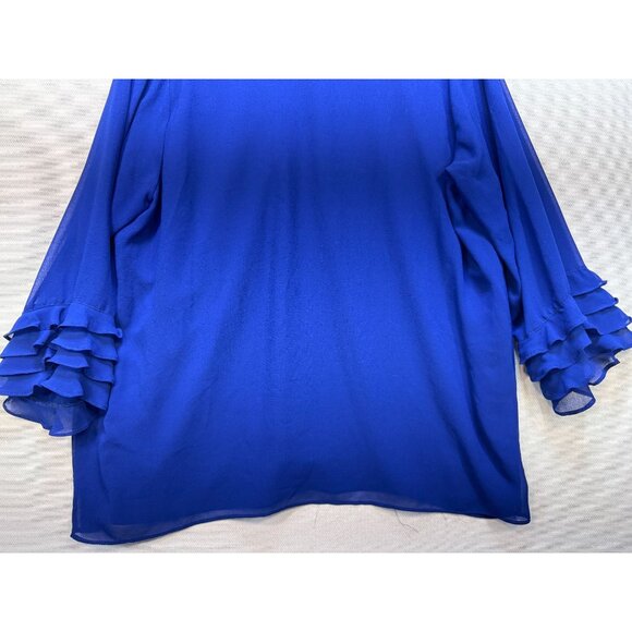 Grace Womens V-Neck Blouse Plus Size 2X Blue Ruffle Sleeve Pullover Sheer Y2K - Picture 10 of 11